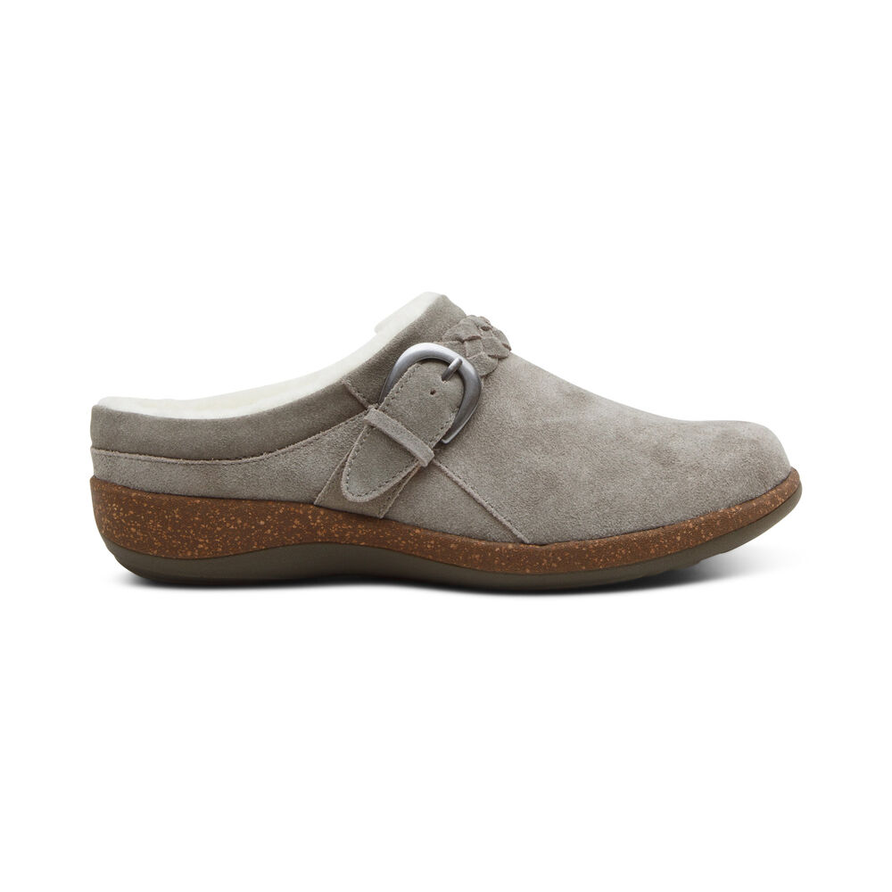 Aetrex Women's Libby Fleece With Arch Support Clogs - Grey | USA GTD9V8G